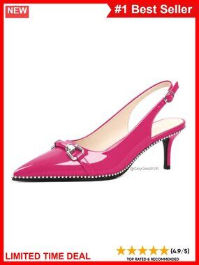 Faux Leather Slingback Kitten Heels Beaded Point Toe Pumps